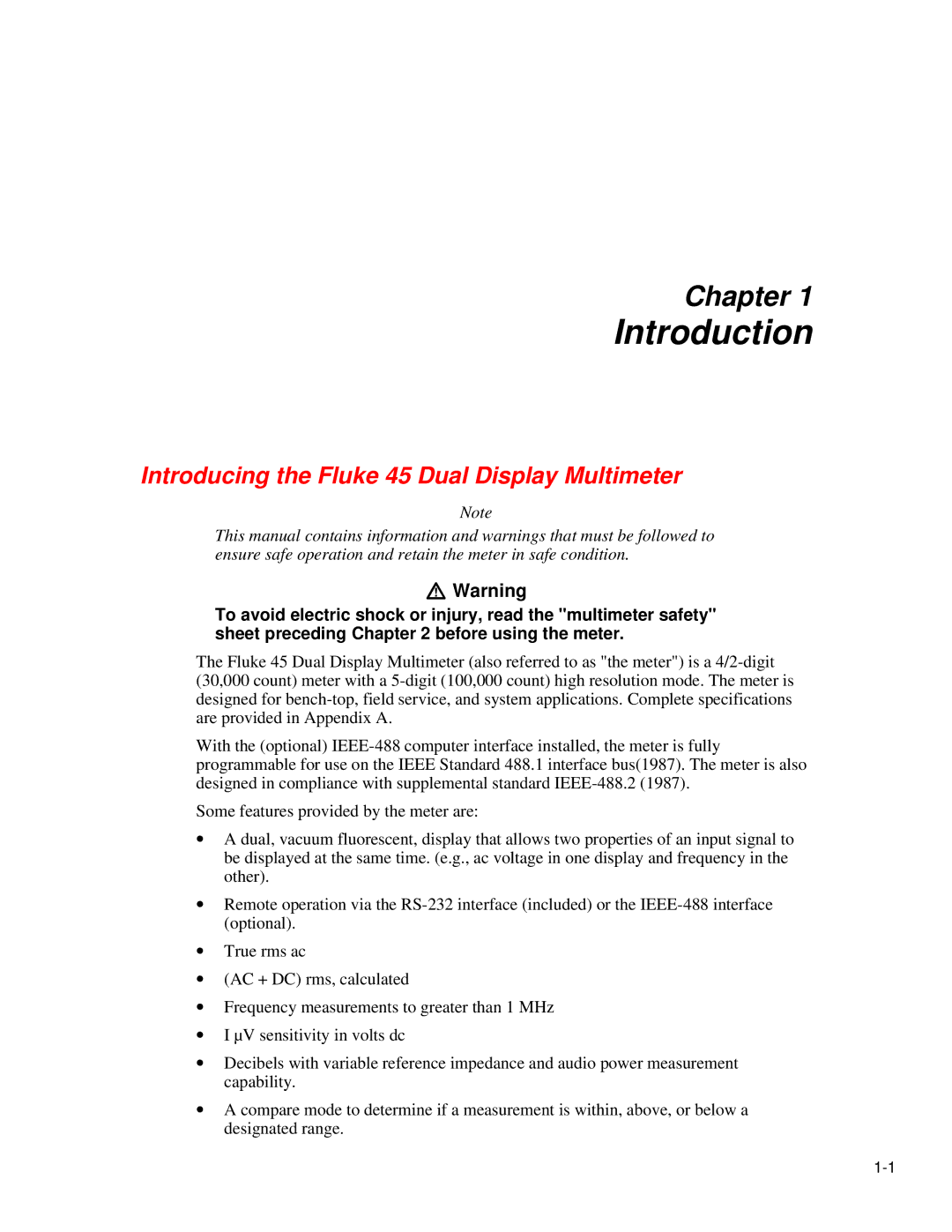 Fluke user manual Introduction, Introducing the Fluke 45 Dual Display Multimeter 