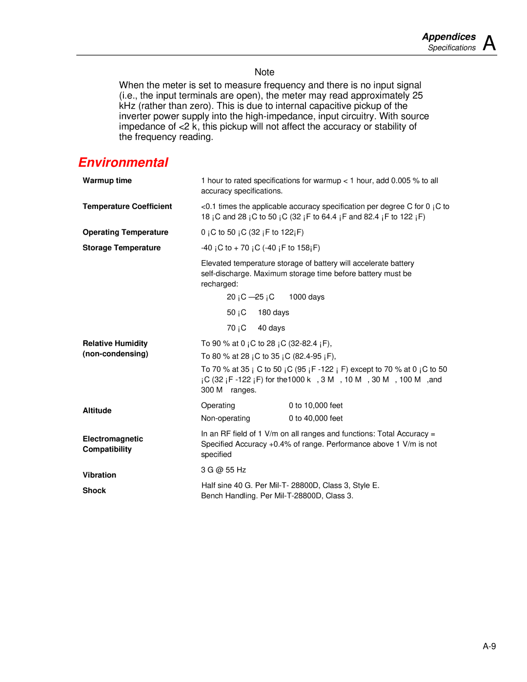 Fluke 45 user manual Environmental 