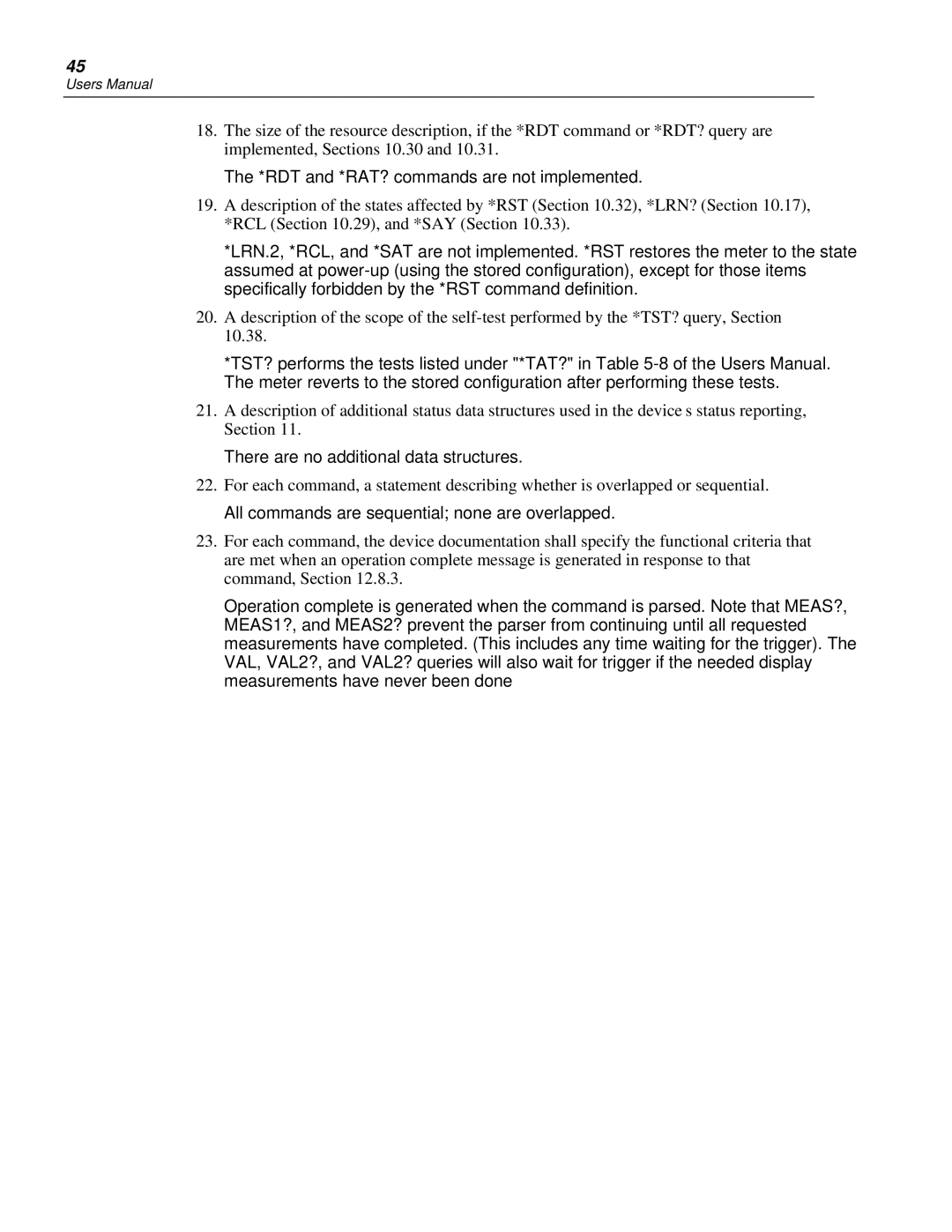 Fluke 45 user manual RDT and *RAT? commands are not implemented 