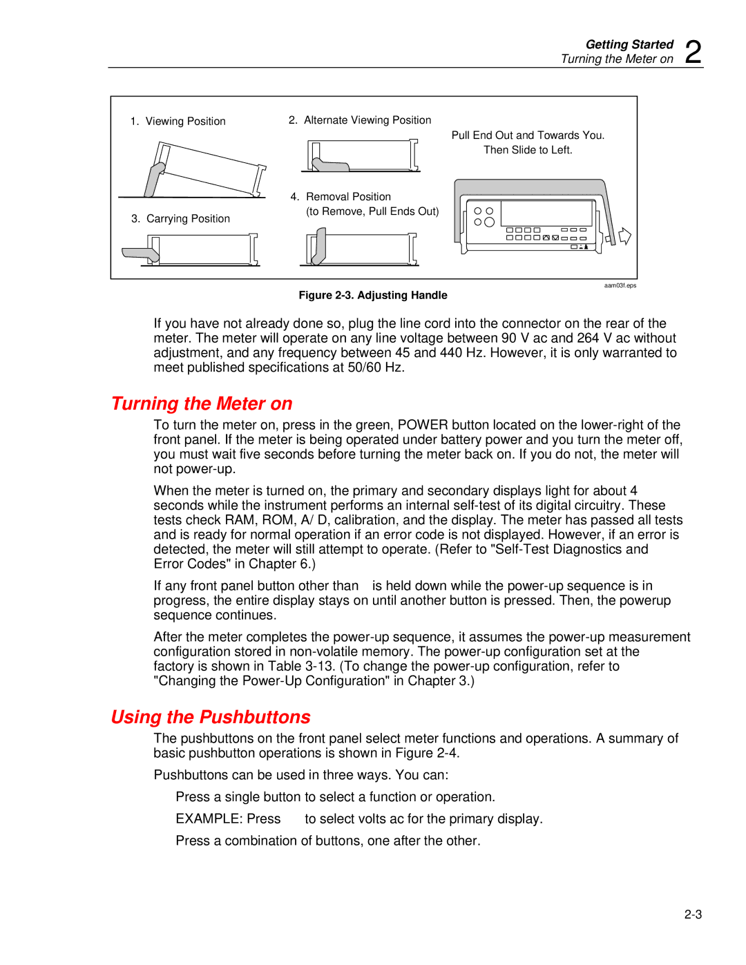 Fluke 45 user manual Turning the Meter on, Using the Pushbuttons 