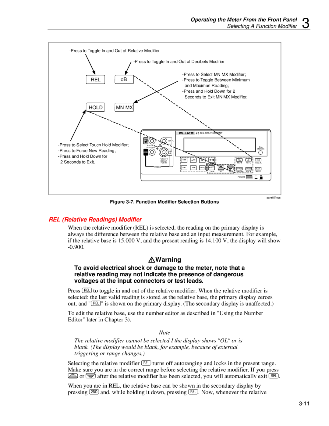 Fluke 45 user manual REL Relative Readings Modifier, Function Modifier Selection Buttons 