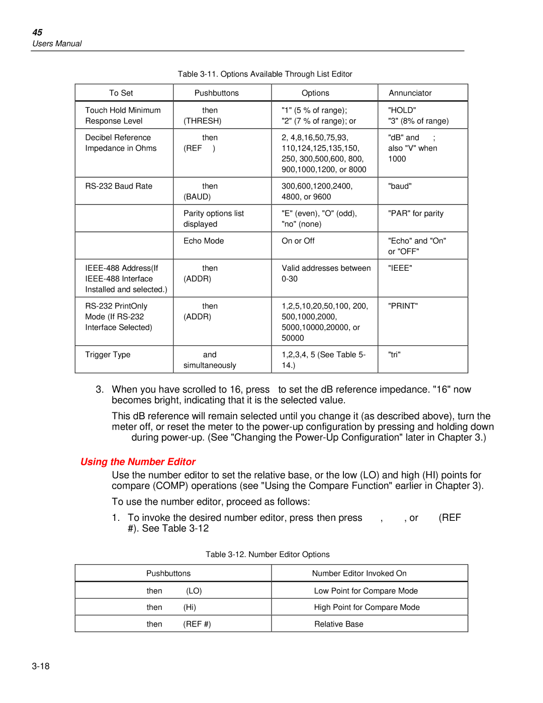 Fluke 45 user manual Using the Number Editor 