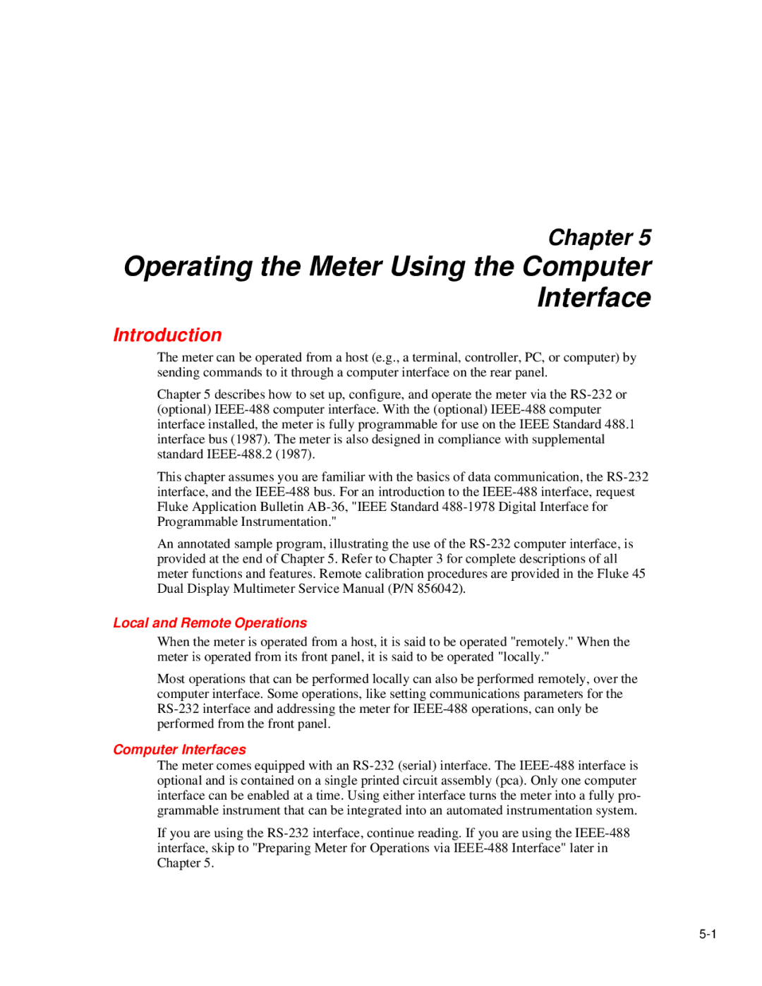 Fluke 45 user manual Local and Remote Operations, Computer Interfaces 