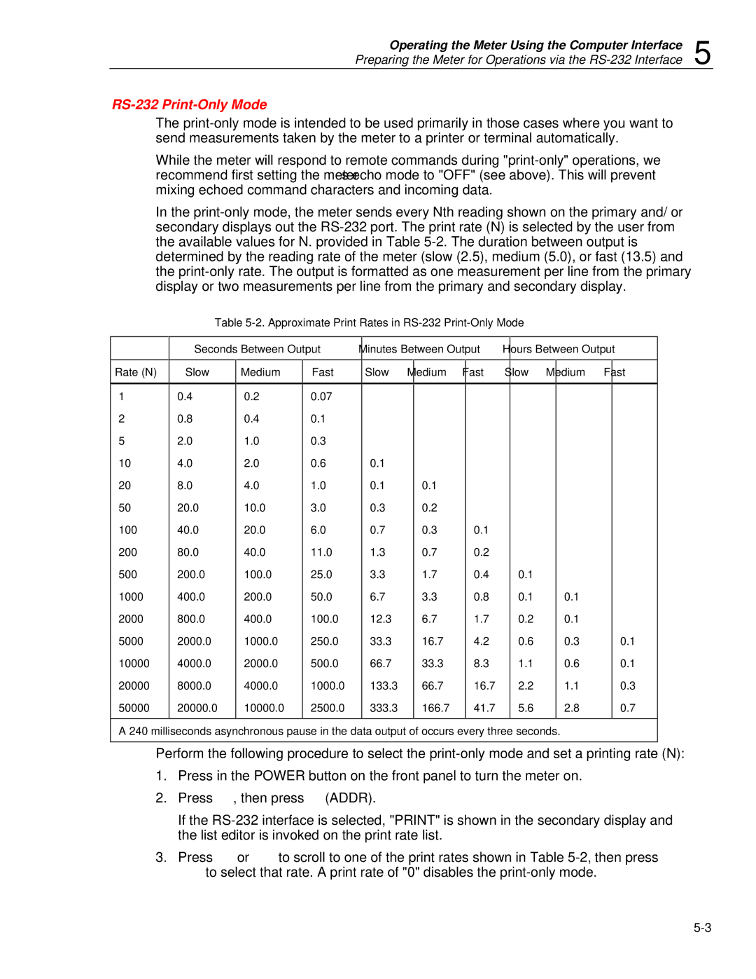 Fluke 45 user manual RS-232 Print-Only Mode 