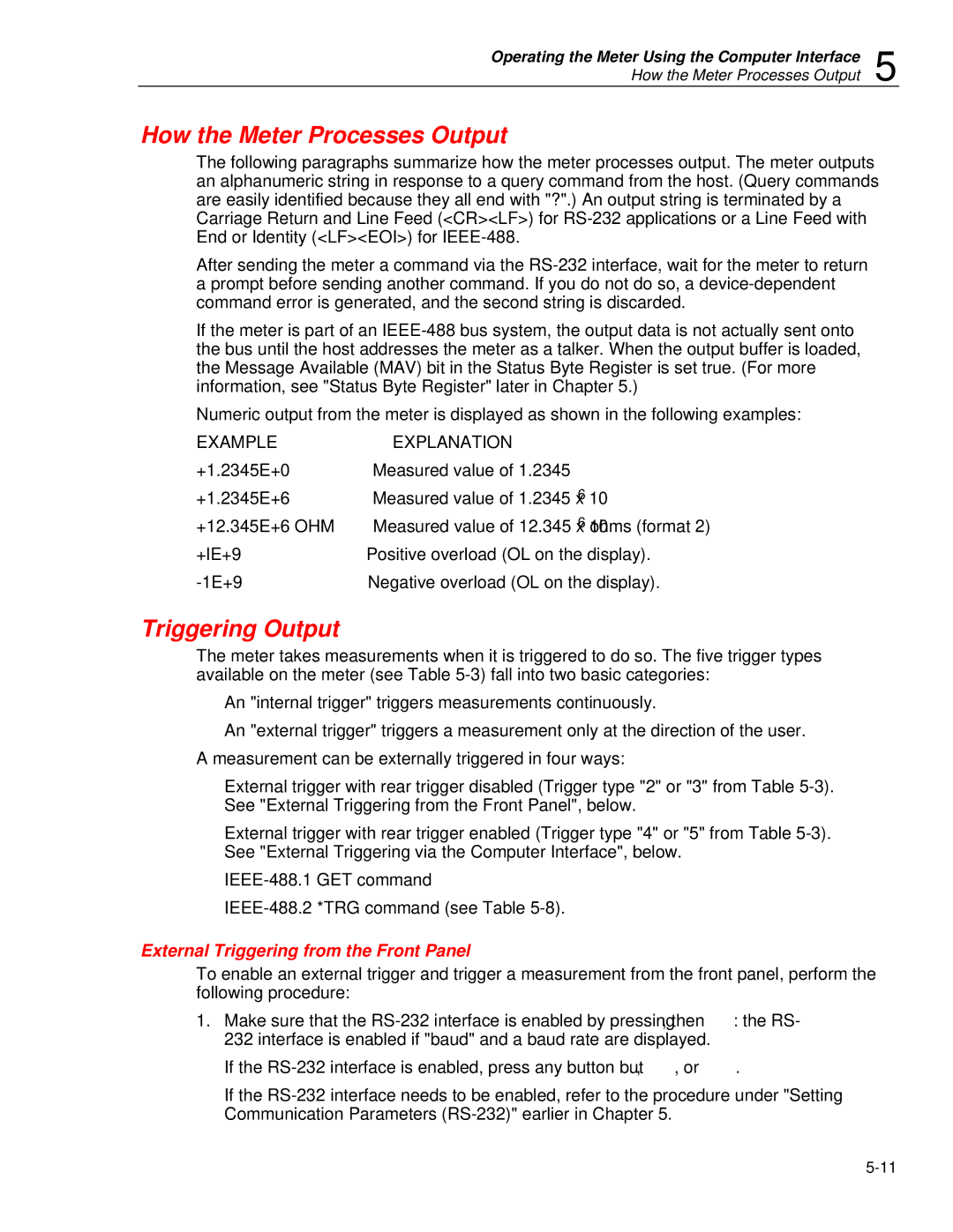 Fluke 45 user manual How the Meter Processes Output, Triggering Output, External Triggering from the Front Panel 