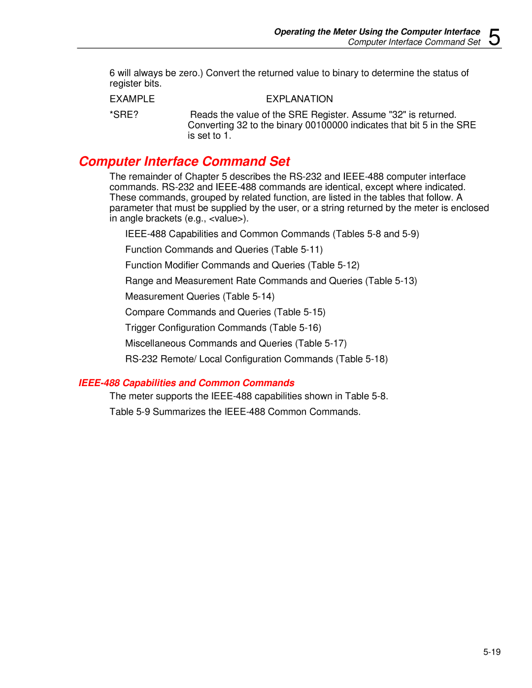 Fluke 45 user manual Computer Interface Command Set, IEEE-488 Capabilities and Common Commands 