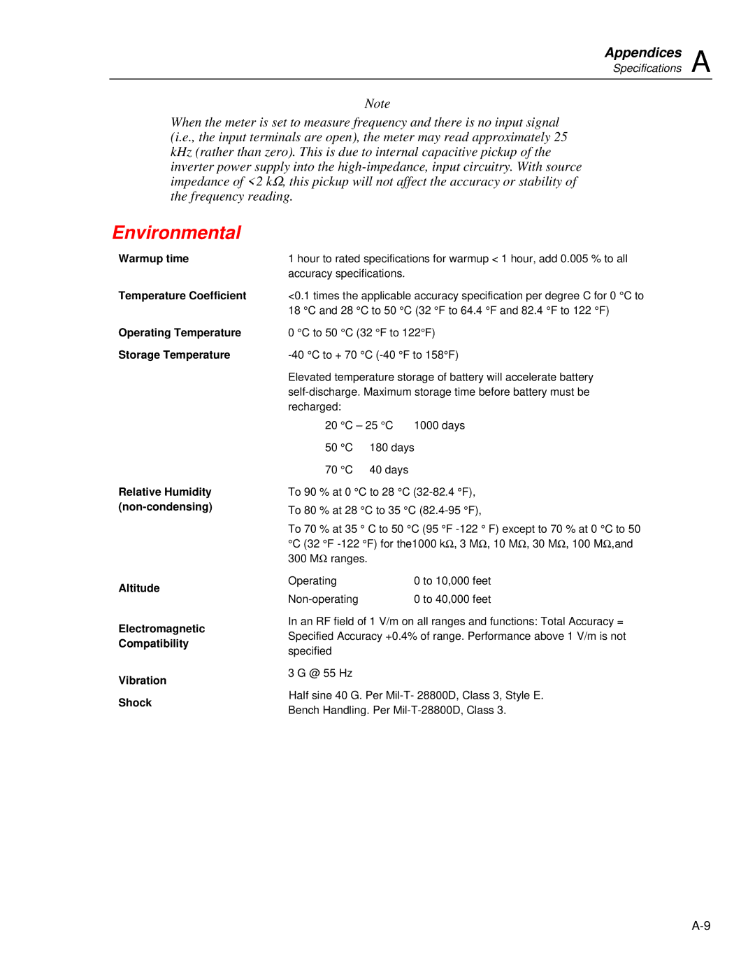 Fluke 45 user manual Environmental 