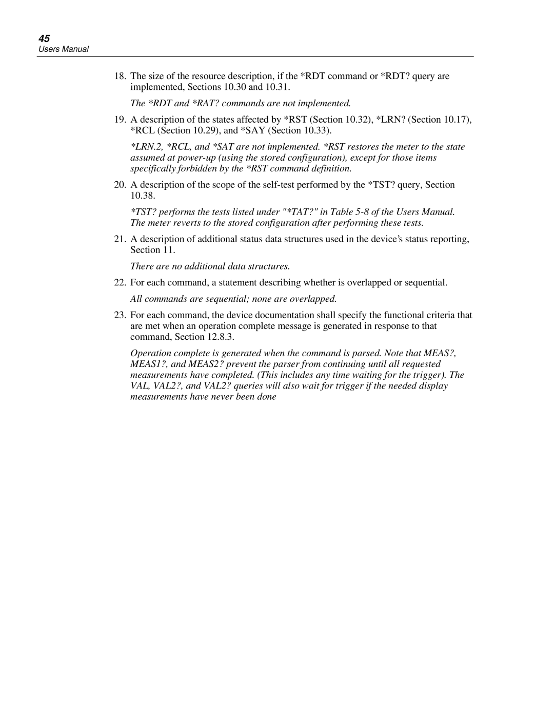 Fluke 45 user manual RDT and *RAT? commands are not implemented 