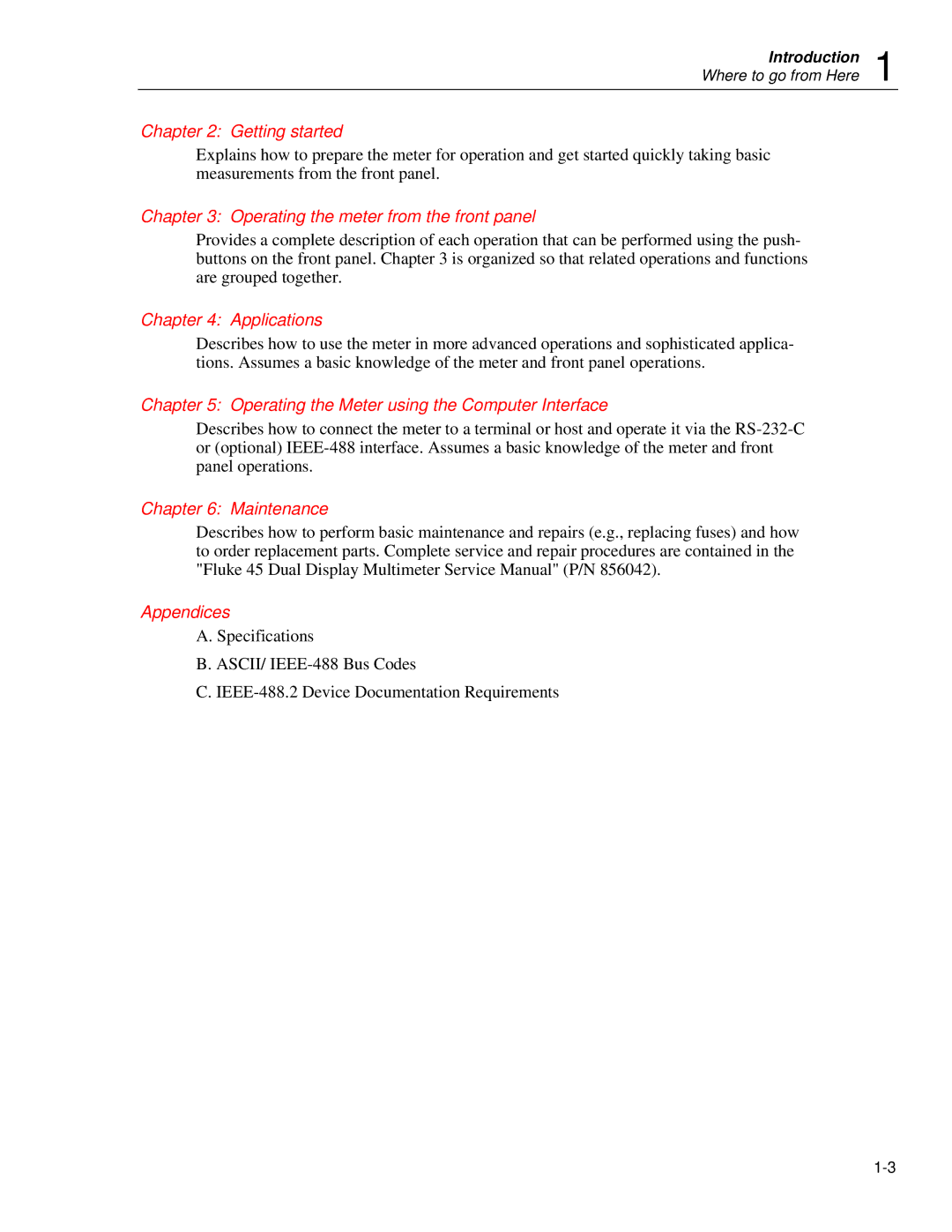 Fluke 45 user manual Maintenance Appendices 