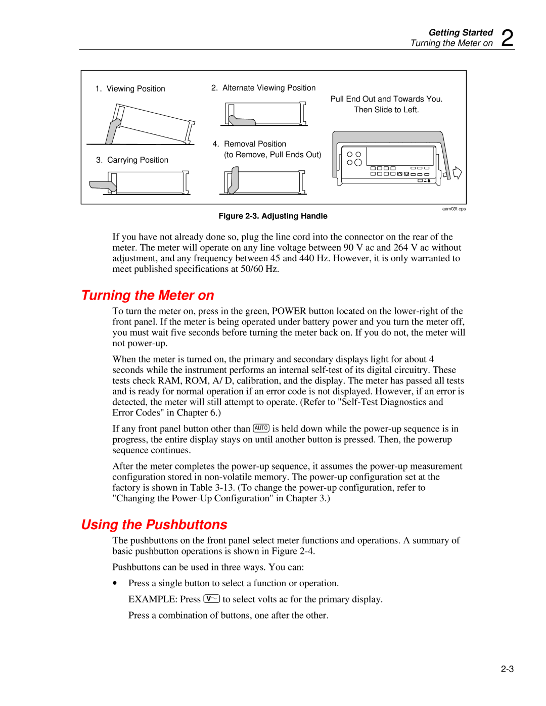 Fluke 45 user manual Turning the Meter on, Using the Pushbuttons 