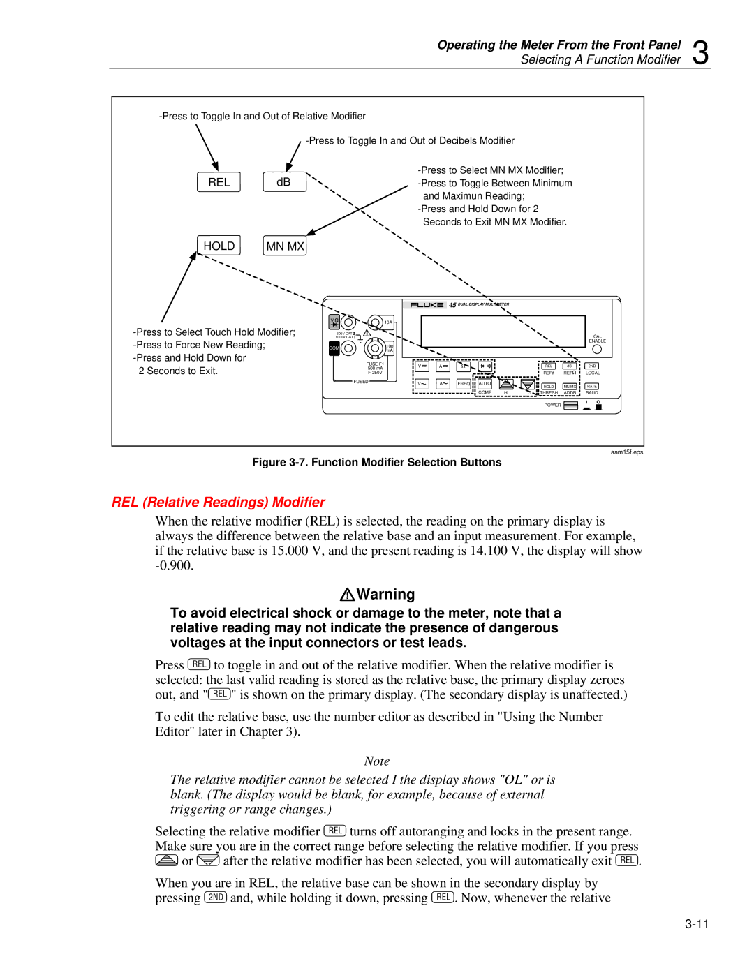 Fluke 45 user manual REL Relative Readings Modifier, Function Modifier Selection Buttons 