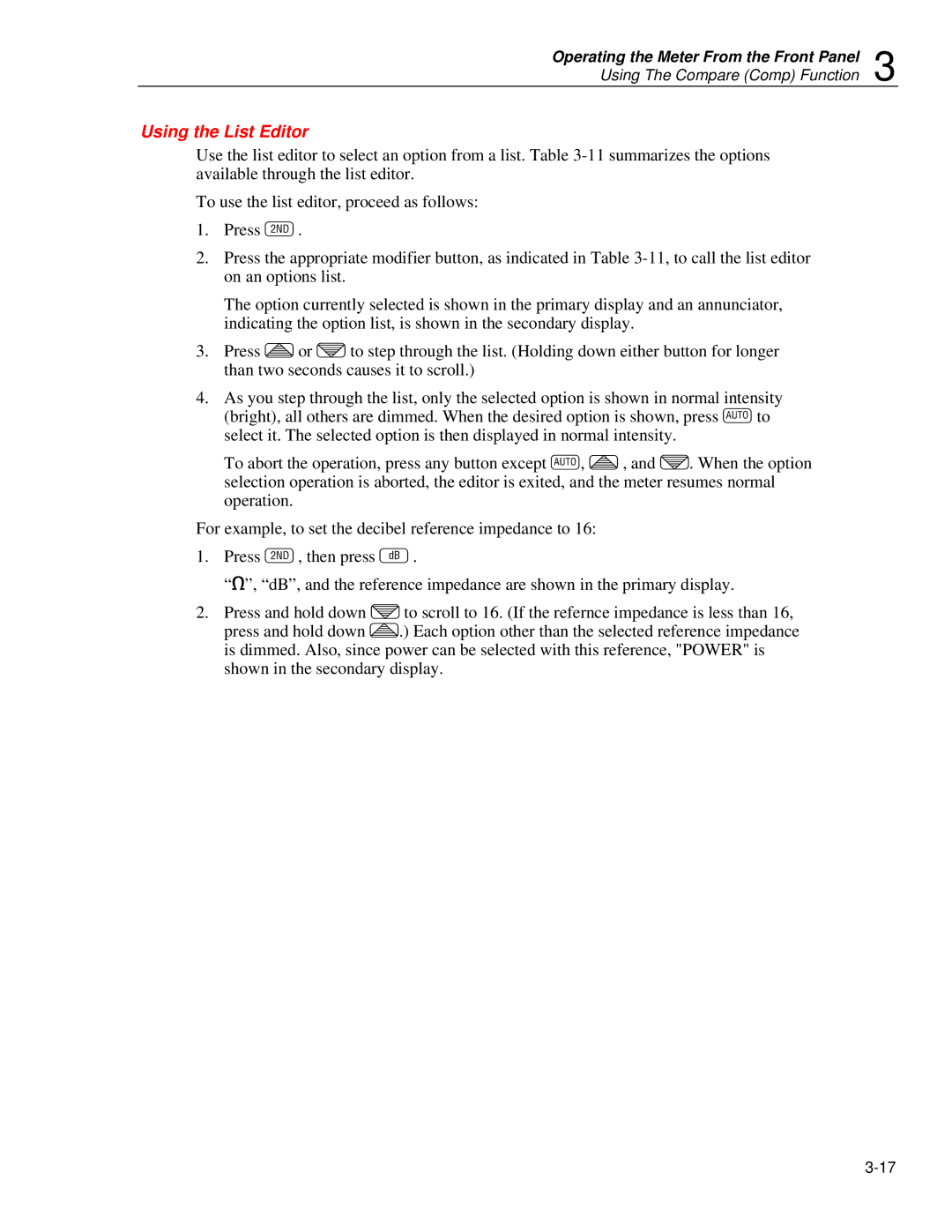 Fluke 45 user manual Using the List Editor 