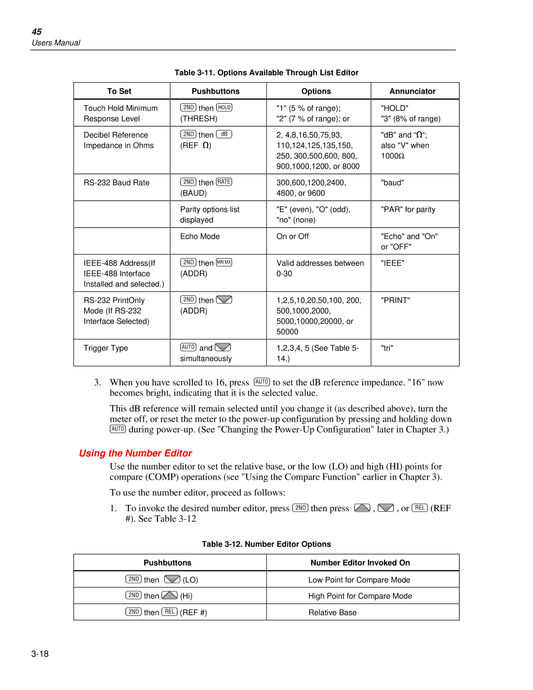 Fluke 45 user manual Using the Number Editor 