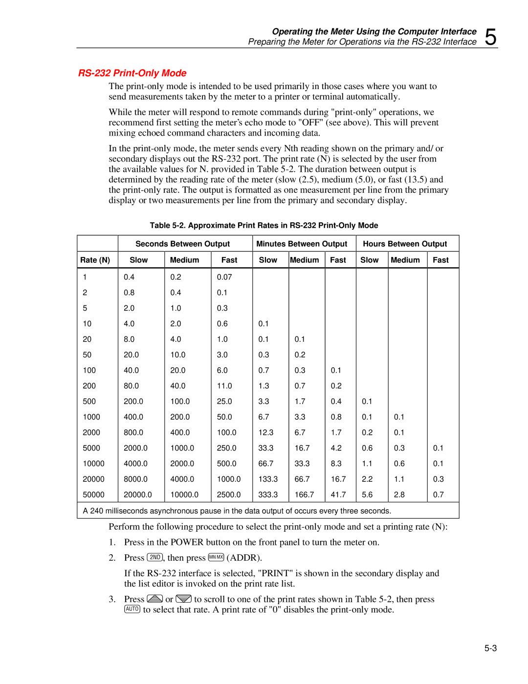 Fluke 45 user manual RS-232 Print-Only Mode 