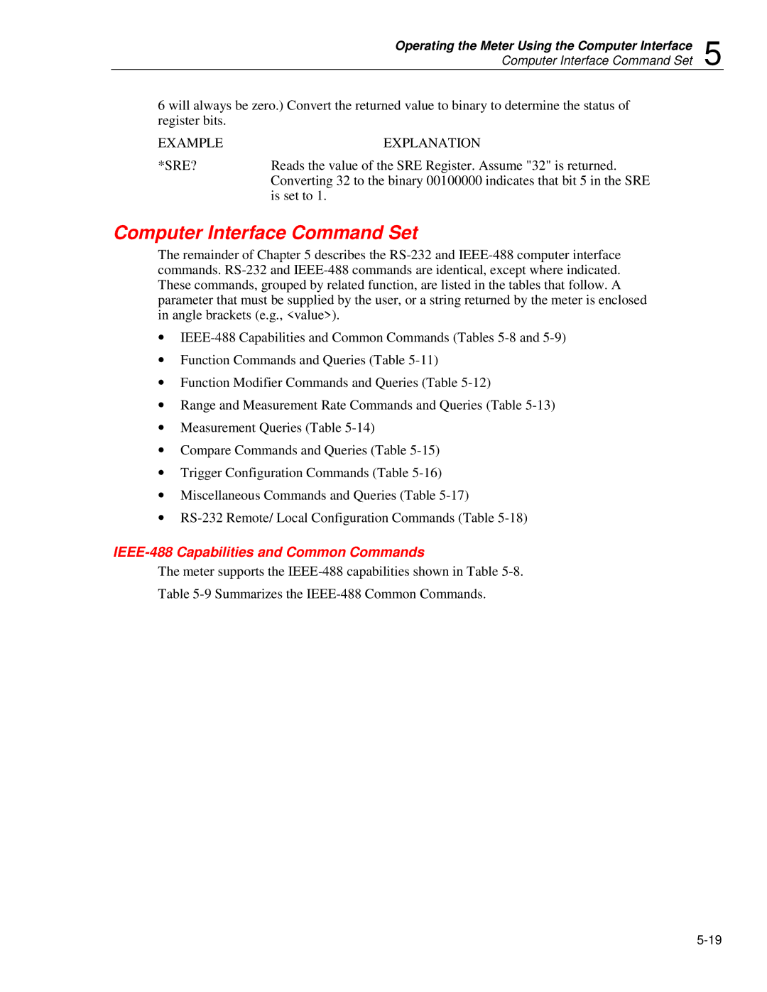 Fluke 45 user manual Computer Interface Command Set, IEEE-488 Capabilities and Common Commands 