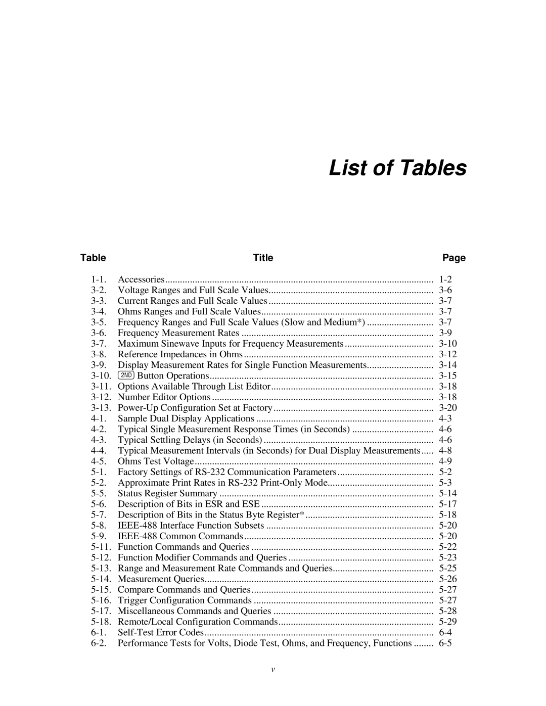 Fluke 45 user manual List of Tables 