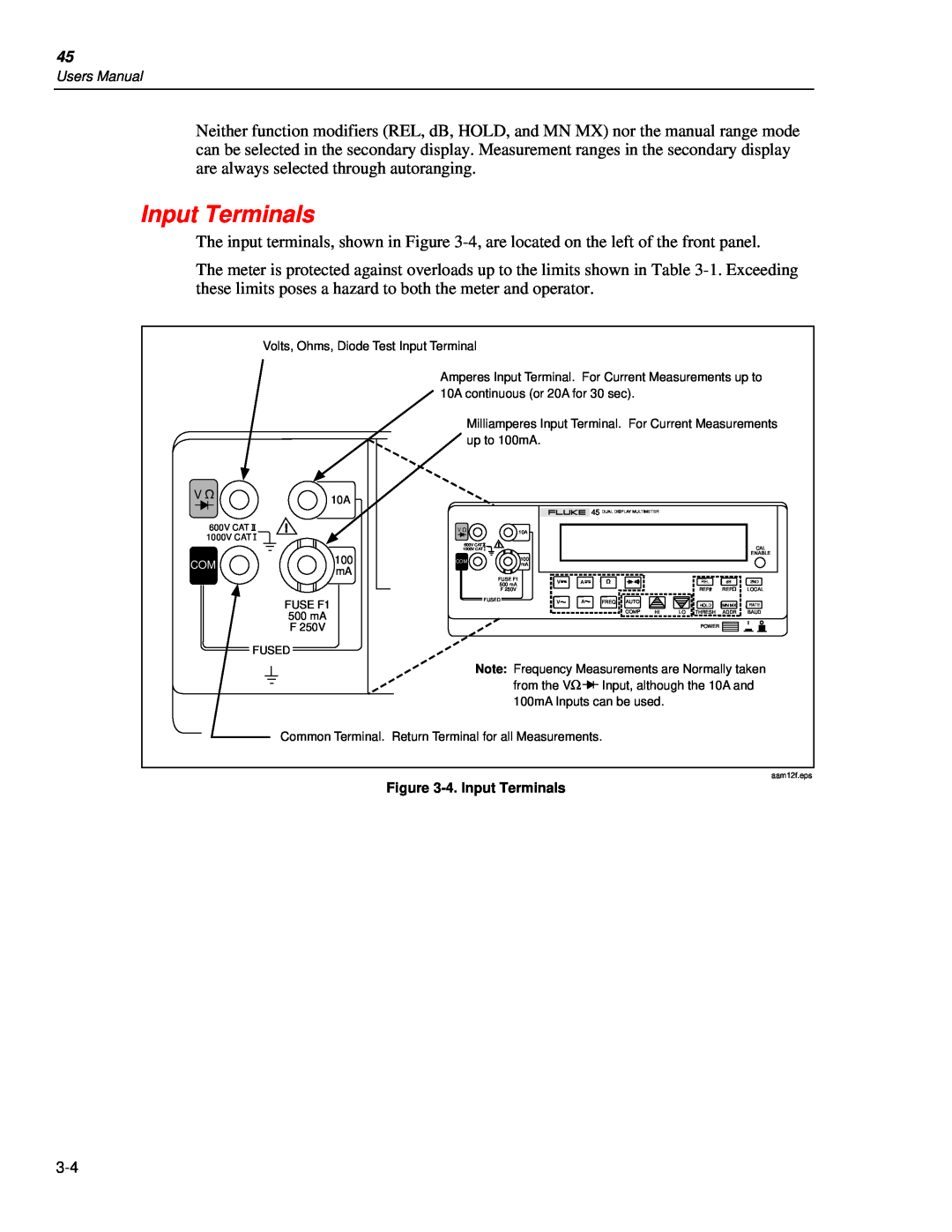 Fluke 45 user manual 4.Input Terminals 