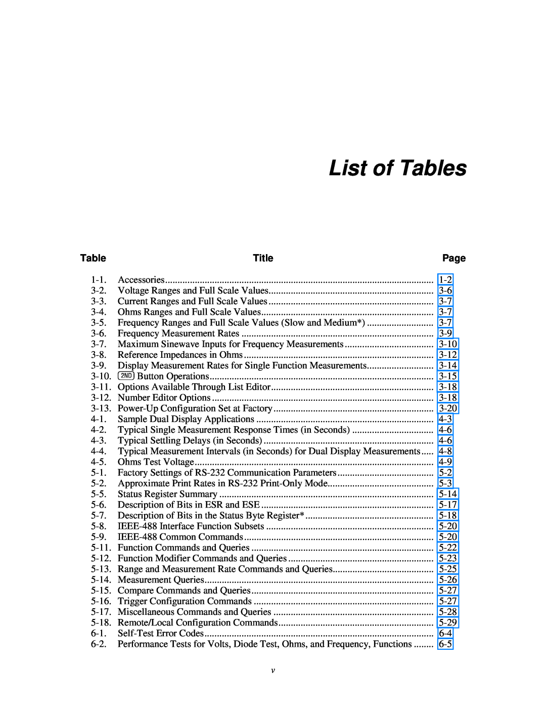 Fluke 45 user manual List of Tables, Title 