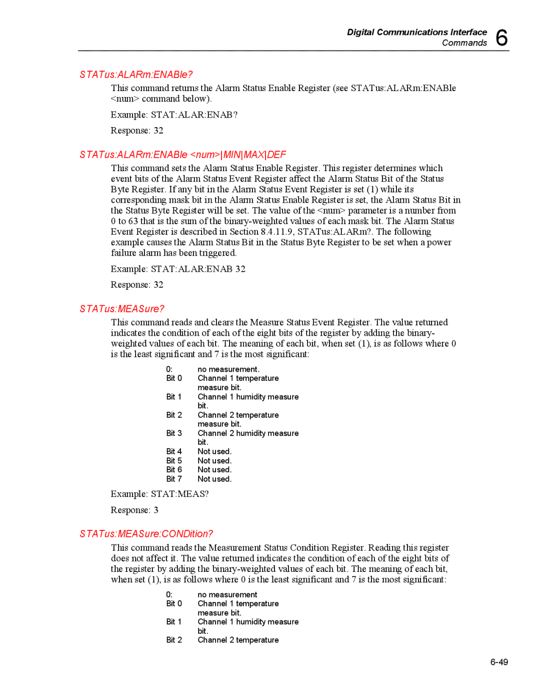 Fluke 5020A user manual STATusALARmENABle?, STATusALARmENABle numMINMAXDEF, STATusMEASure?, STATusMEASureCONDition? 