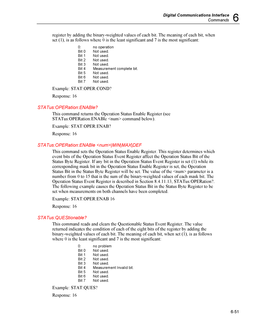 Fluke 5020A user manual STATusOPERationENABle?, STATusOPERationENABle numMINMAXDEF, STATusQUEStionable? 