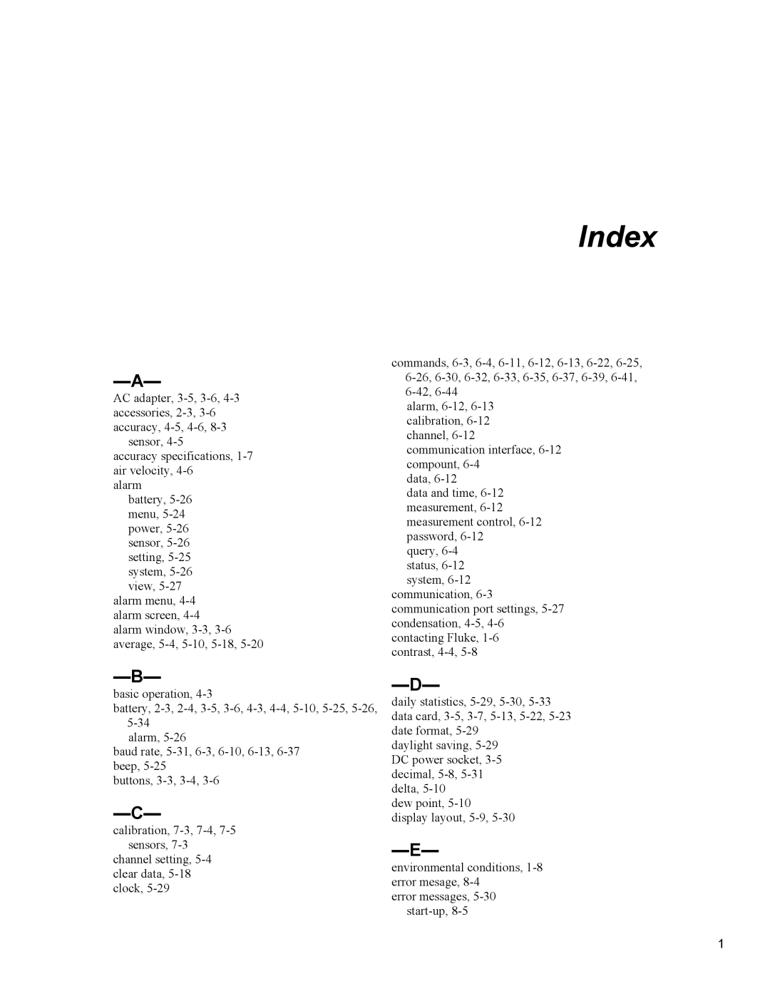 Fluke 5020A user manual Index 