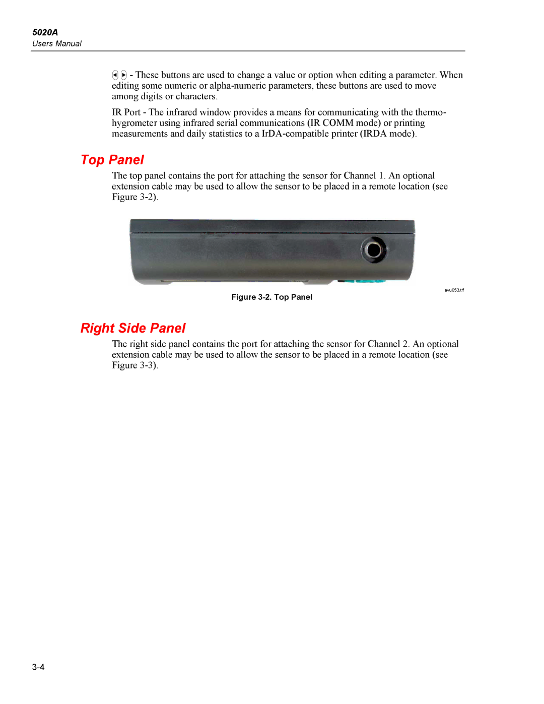 Fluke 5020A user manual Top Panel, Right Side Panel 