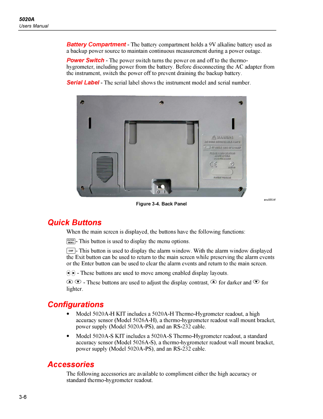 Fluke 5020A user manual Quick Buttons, Configurations, Accessories 