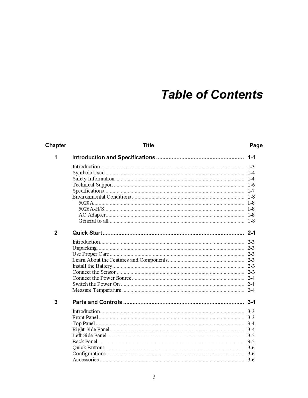 Fluke 5020A user manual Table of Contents 