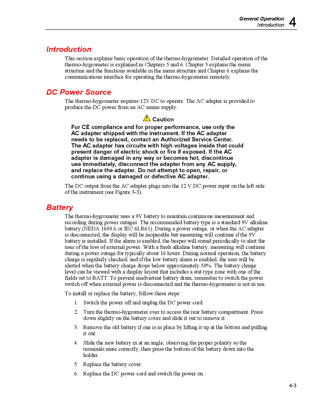 Fluke 5020A user manual DC Power Source, Battery 