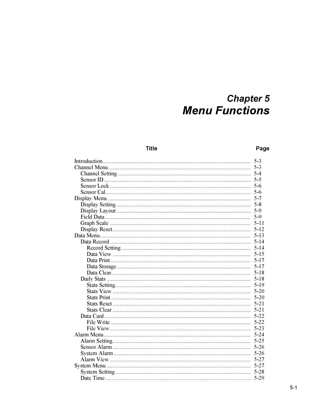 Fluke 5020A user manual Menu Functions 