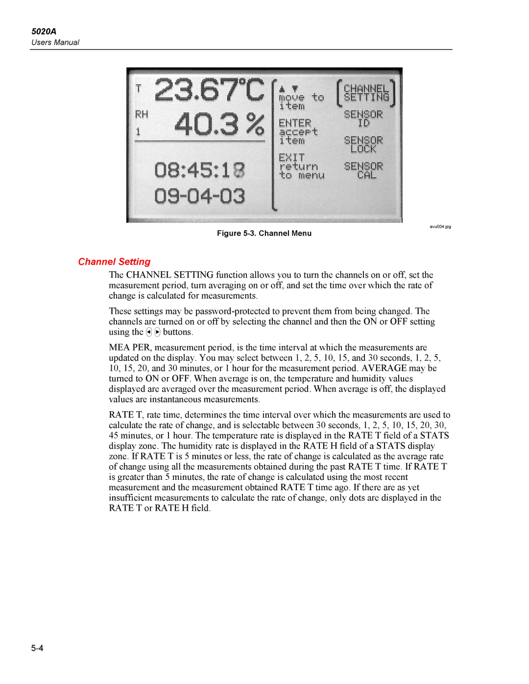 Fluke 5020A user manual Channel Setting, Channel Menu 