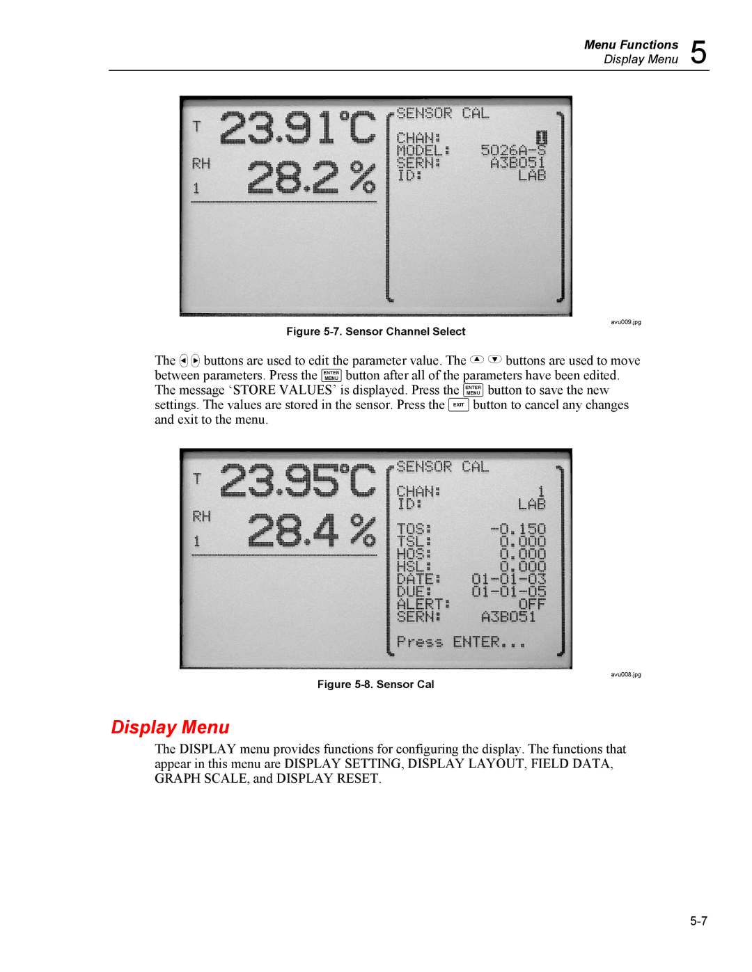 Fluke 5020A user manual Display Menu, Sensor Channel Select 