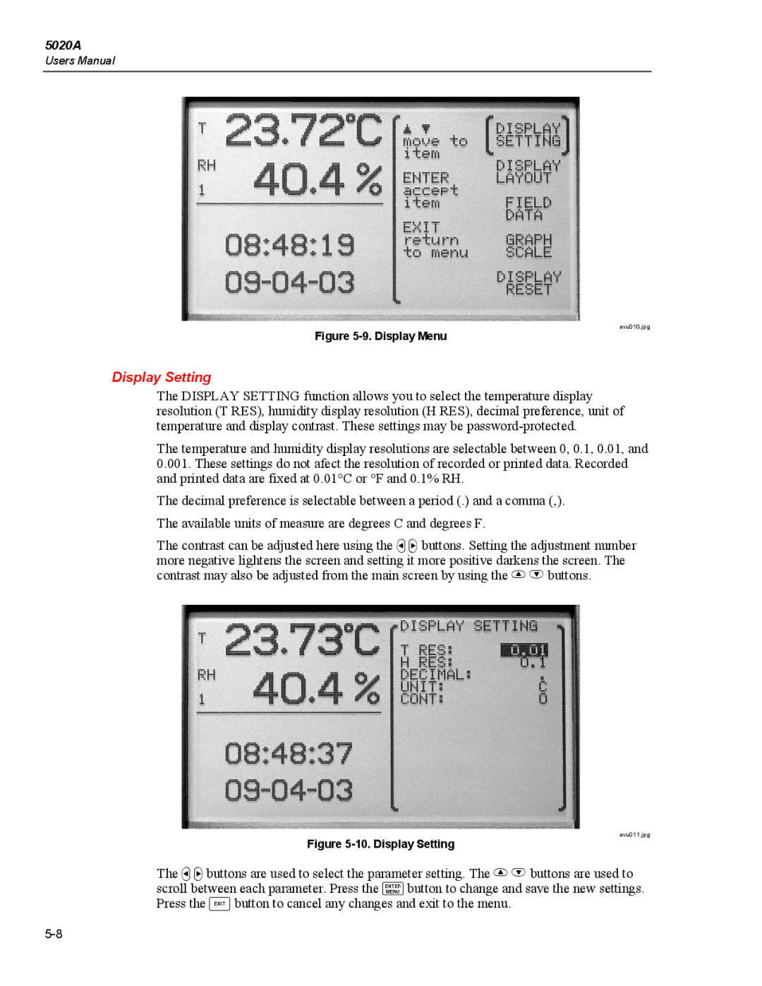 Fluke 5020A user manual Display Setting, Display Menu 