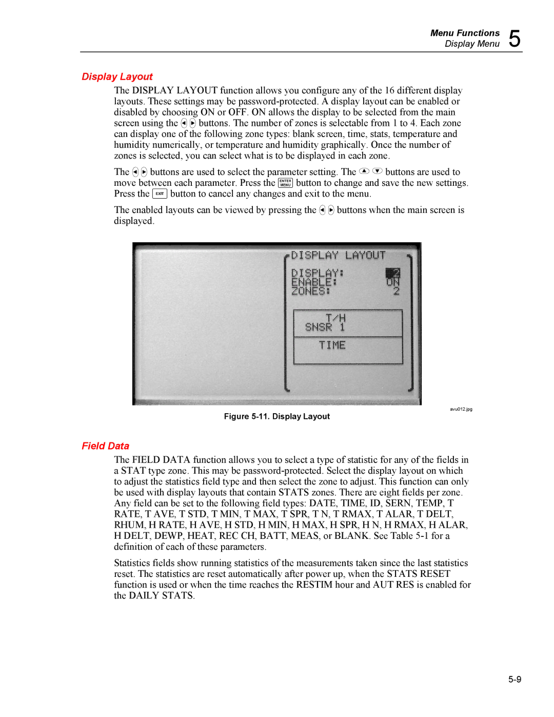 Fluke 5020A user manual Display Layout, Field Data 