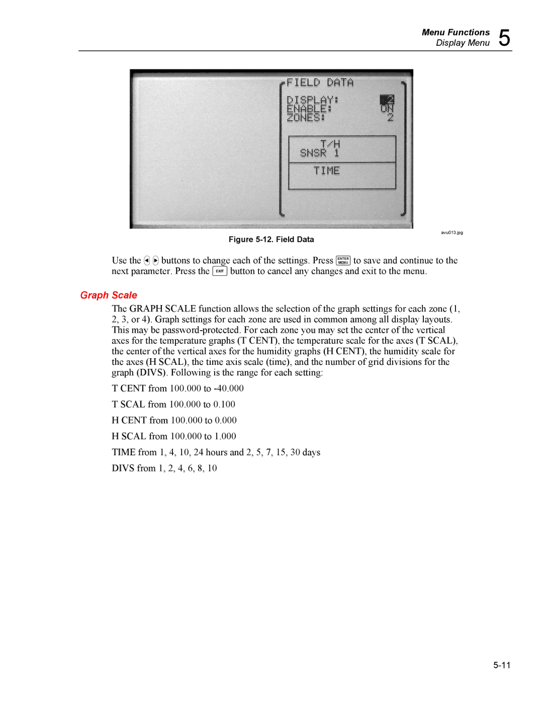 Fluke 5020A user manual Graph Scale, Field Data 