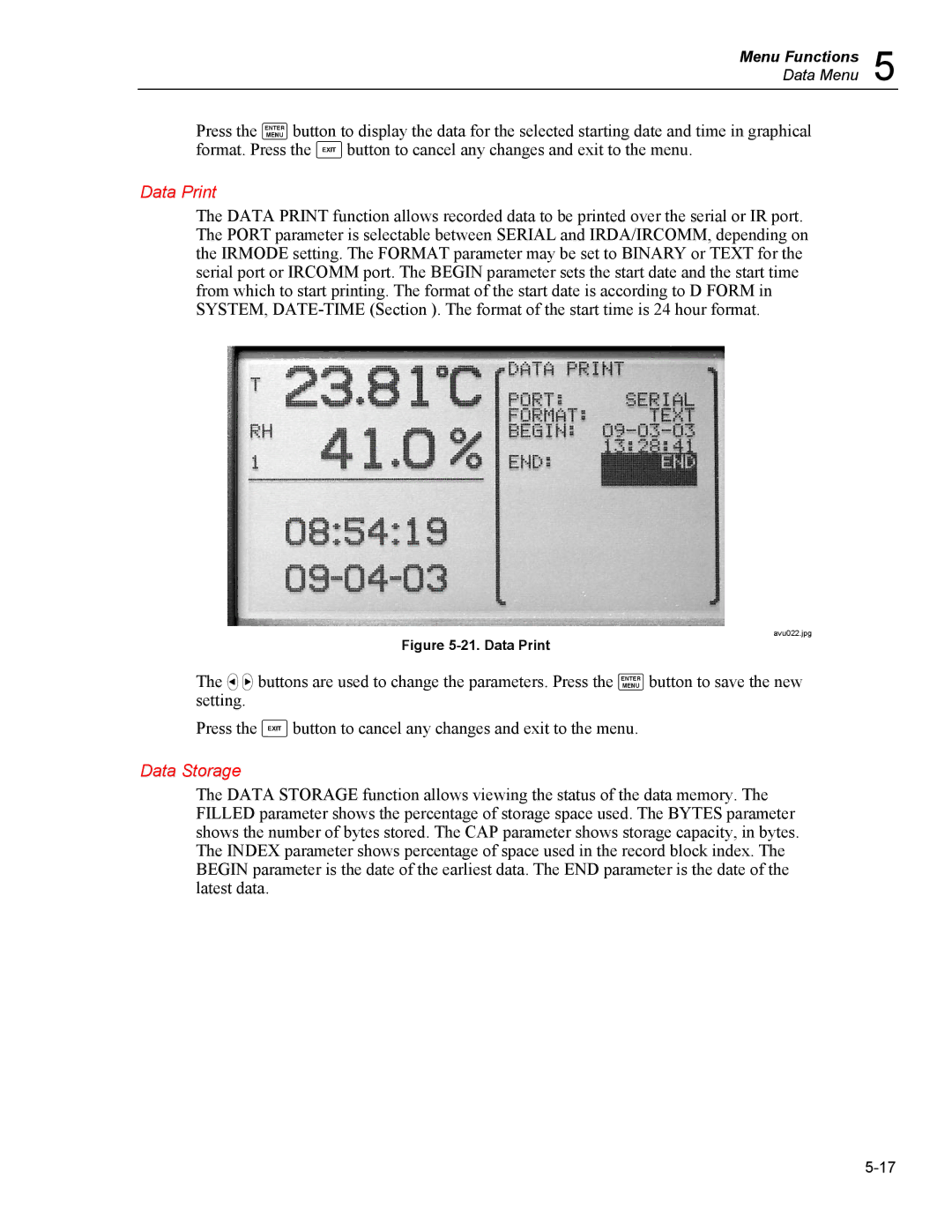 Fluke 5020A user manual Data Print, Data Storage 