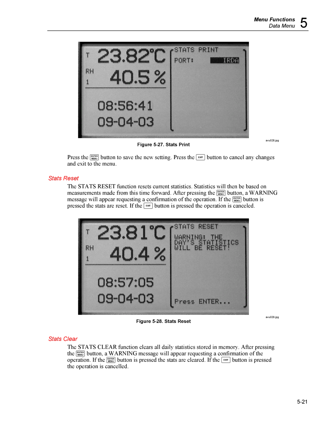 Fluke 5020A user manual Stats Reset, Stats Clear 