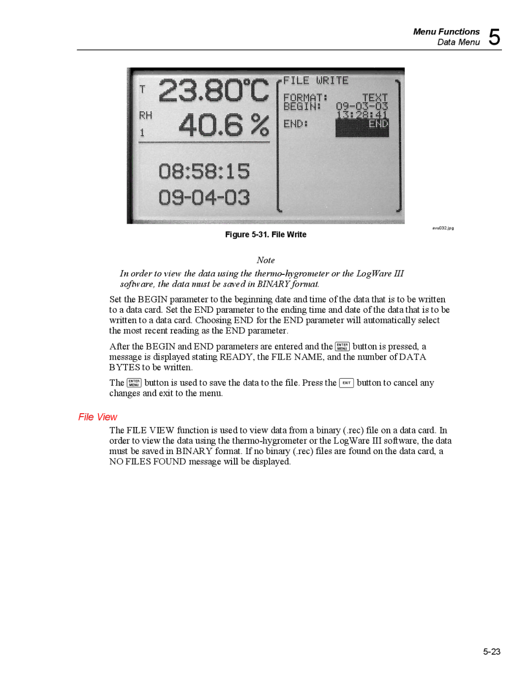 Fluke 5020A user manual File View, File Write 