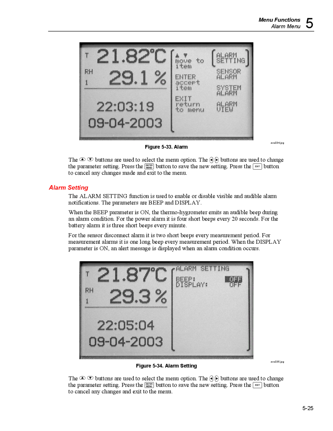 Fluke 5020A user manual Alarm Setting 