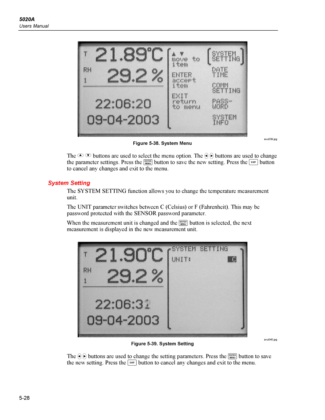 Fluke 5020A user manual System Setting, System Menu 