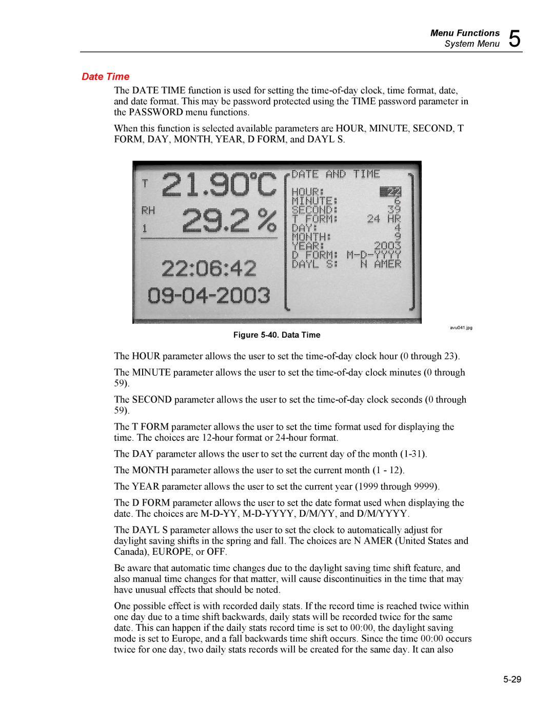 Fluke 5020A user manual Date Time, Data Time 