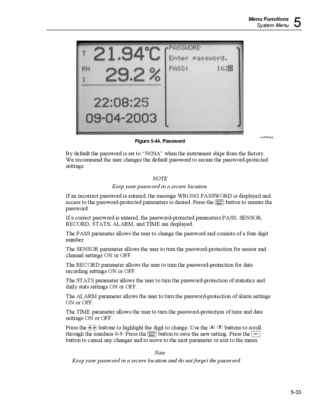 Fluke 5020A user manual Keep your password in a secure location 