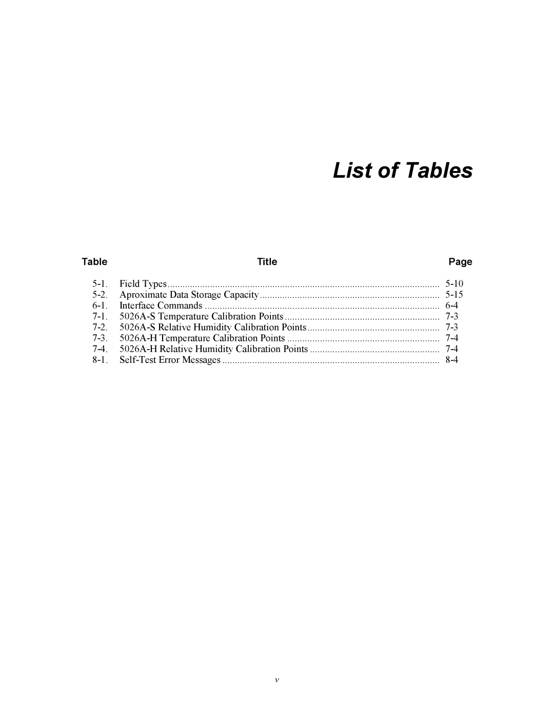 Fluke 5020A user manual List of Tables 