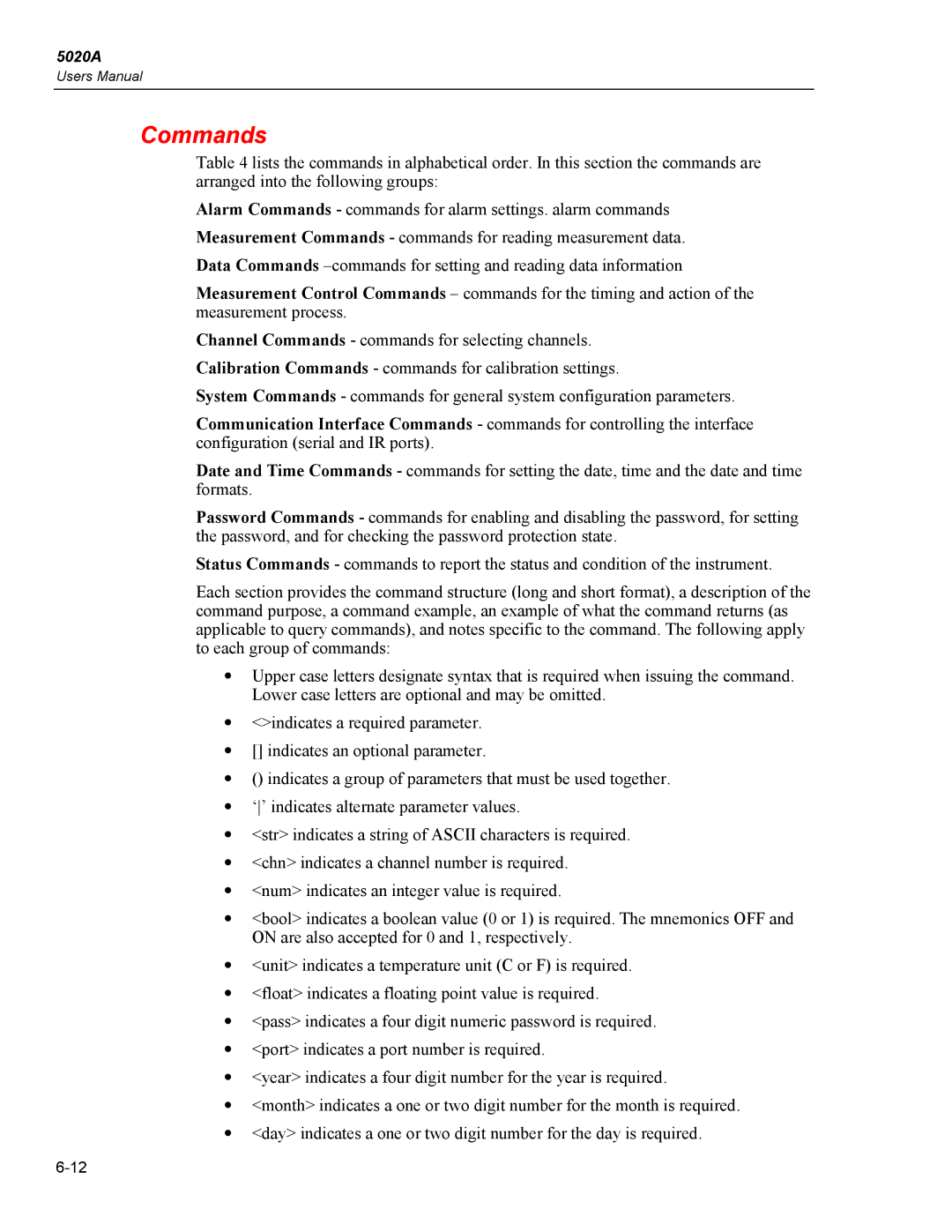 Fluke 5020A user manual Commands 