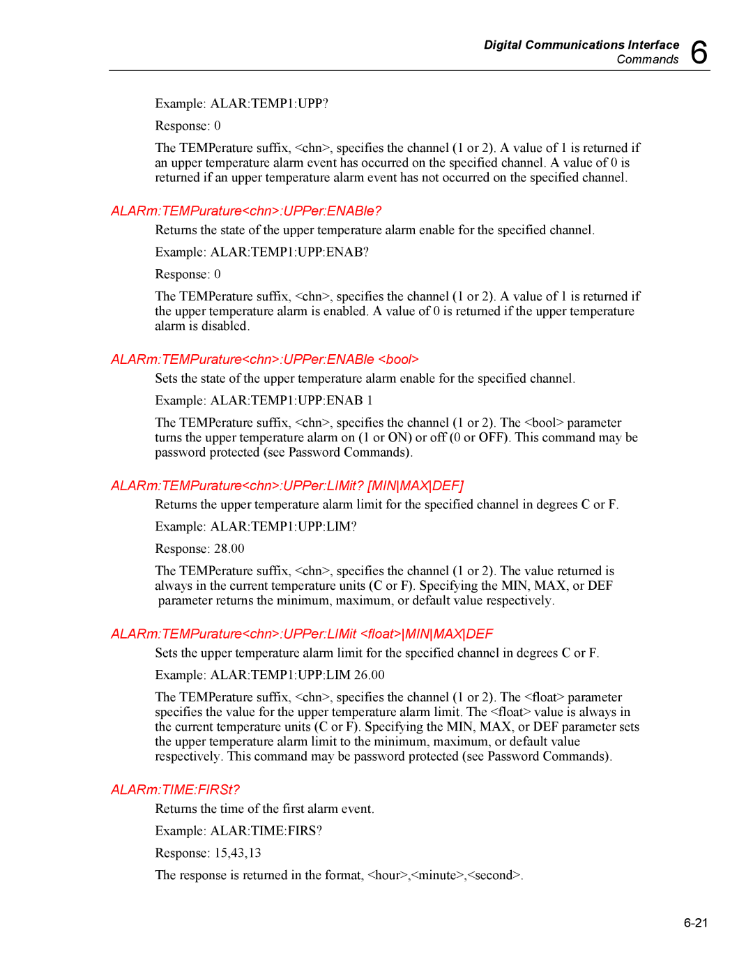 Fluke 5020A ALARmTEMPuraturechnUPPerENABle?, ALARmTEMPuraturechnUPPerENABle bool, ALARmTEMPuraturechnUPPerLIMit? Minmaxdef 