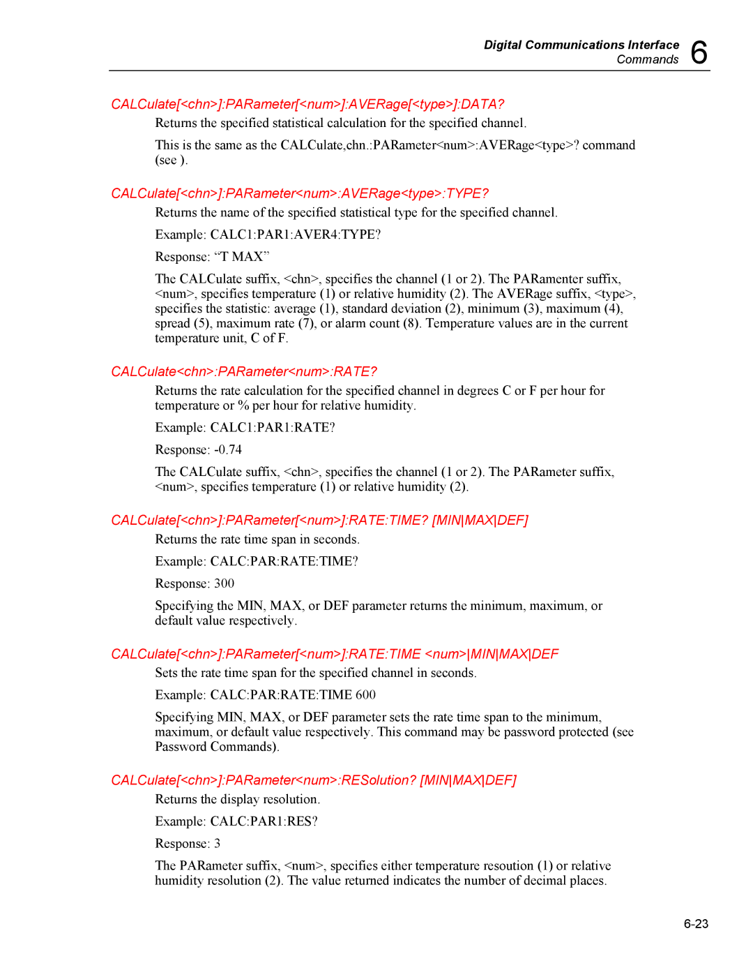 Fluke 5020A user manual CALCulatechnPARameternumAVERagetypeDATA?, CALCulatechnPARameternumAVERagetypeTYPE? 