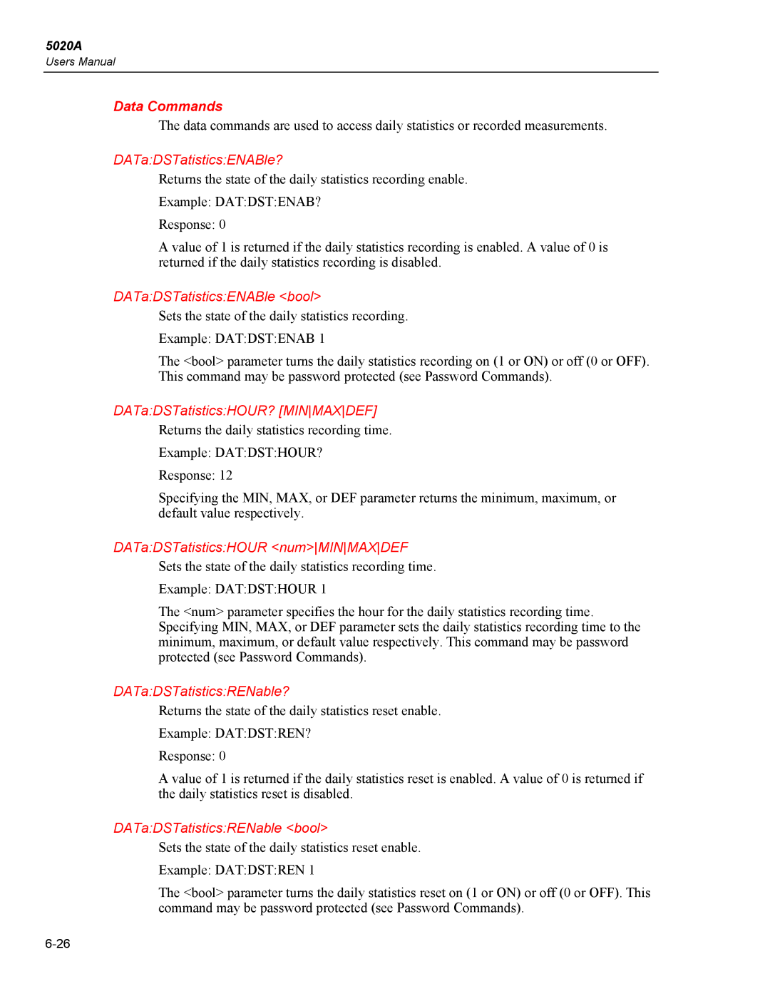 Fluke 5020A user manual Data Commands 