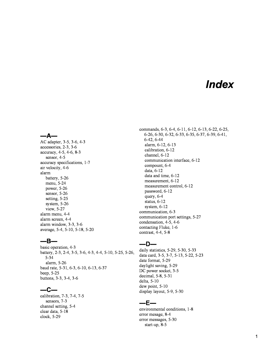 Fluke 5020A user manual Index 