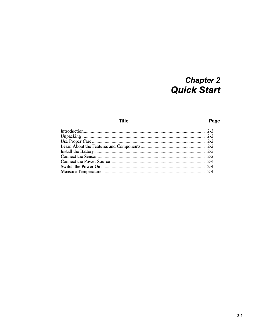 Fluke 5020A user manual Quick Start, Chapter, Title, Page 