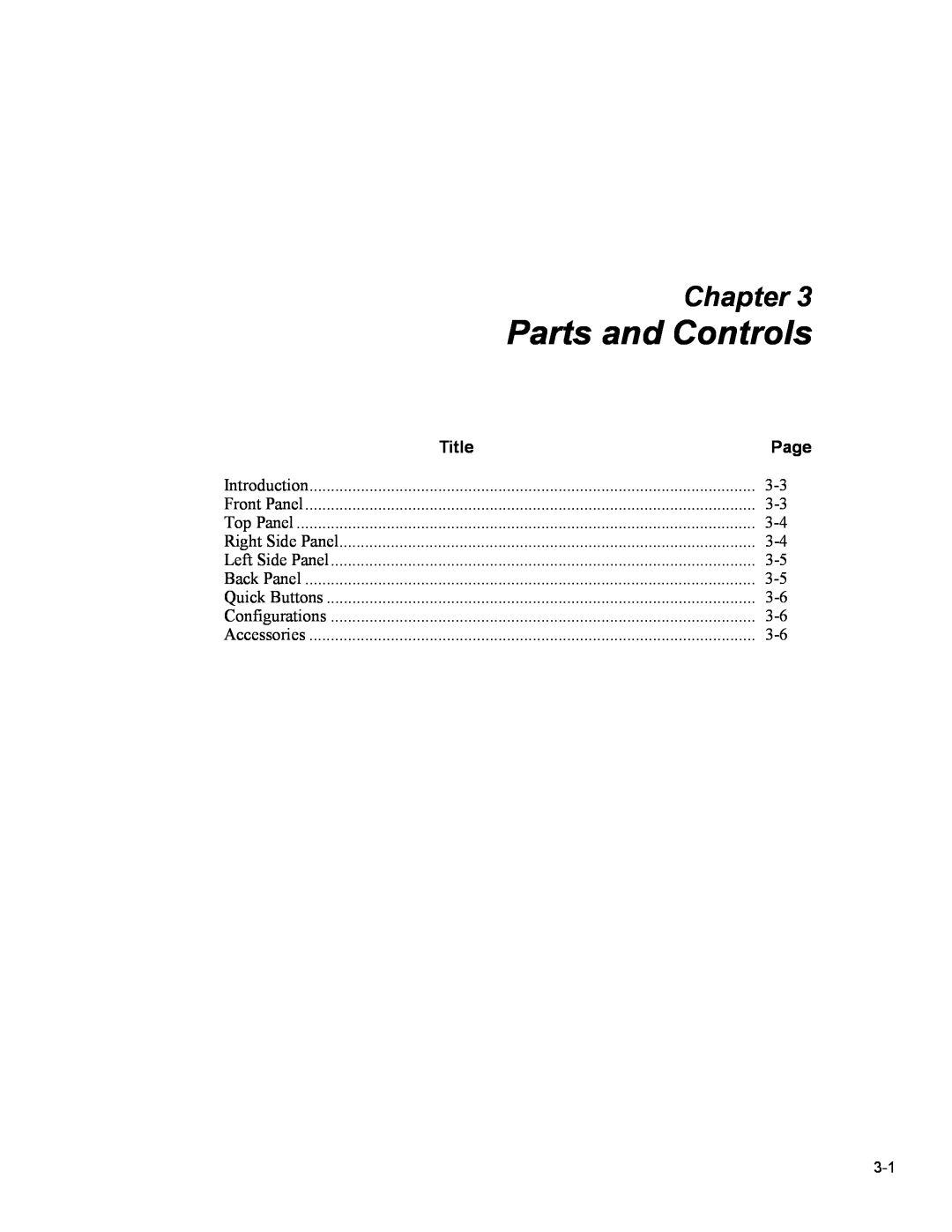 Fluke 5020A user manual Parts and Controls, Chapter, Title, Page 